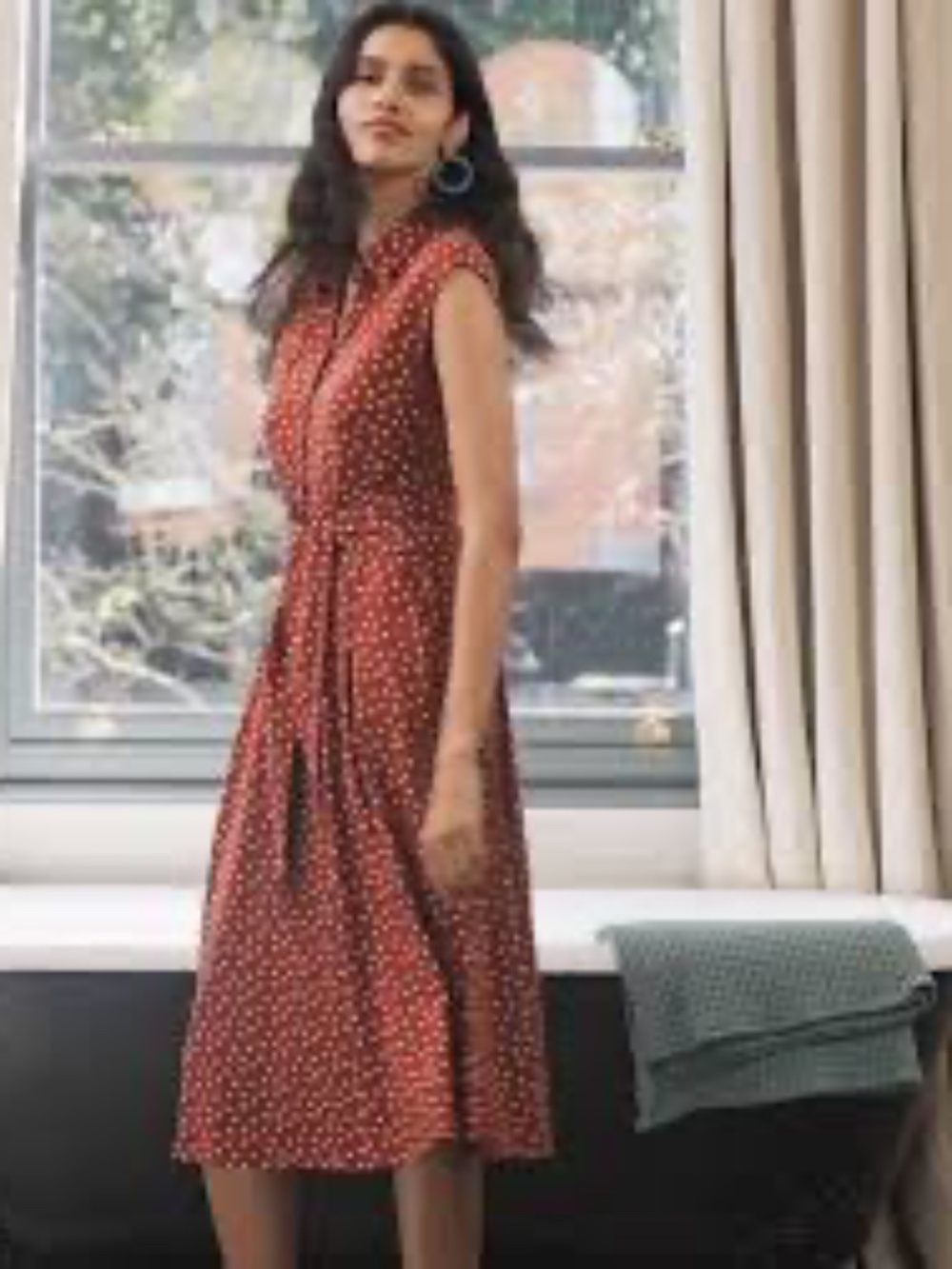 ISO (Not for Sale) Boden ALTHEA Jersey Tie-Waist Shirt Dress Clover Dot Brown 10